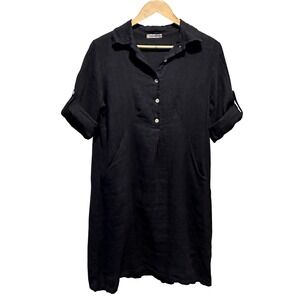 Elena Baldi Linen Midi Dress Womens Small Roll Tab Sleeve Euro Summer Lagenlook